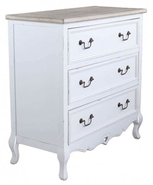Cassettiera Cuore 3 Cassetti 80x38x80 h cm in Legno di paulownia Bianco