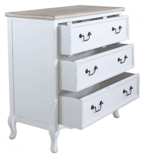 Cassettiera Cuore 3 Cassetti 80x38x80 h cm in Legno di paulownia Bianco