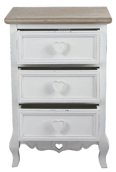 Cassettiera Cuore 3 Cassetti 45x34x66 h cm in Legno di paulownia Bianco