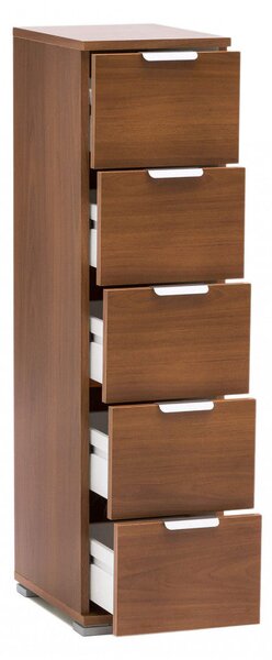 Cassettiera 5 Cassetti Tinta Noce 27x38x103 h cm in Truciolare bilaminato Marrone