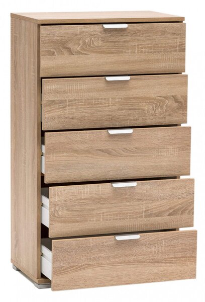 Cassettiera 5 Cassetti Naturale 60x38x103 h cm in Truciolare bilaminato Marrone chiaro
