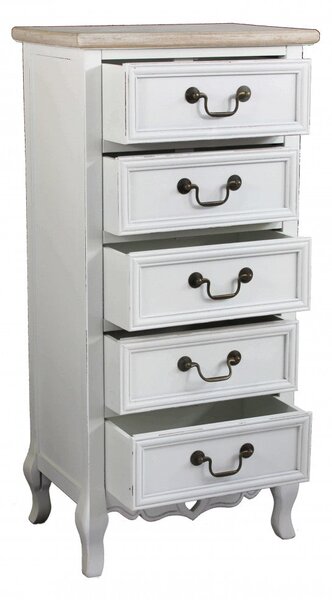 Cassettiera Cuore 5 Cassetti 44x29x91 h cm in Legno di paulownia Bianco