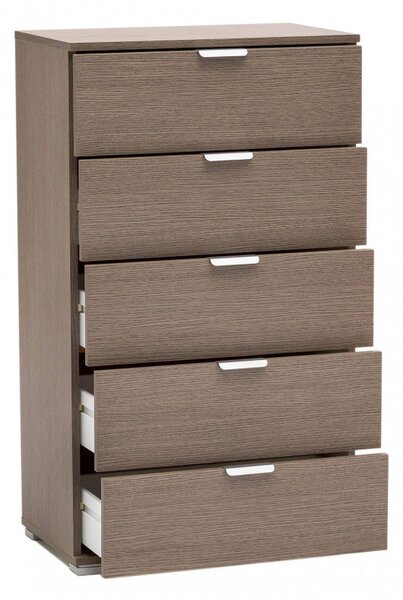 Cassettiera 5 Cassetti Rovere Grigio 60x38x103 h cm in Truciolare bilaminato Rovere grigio