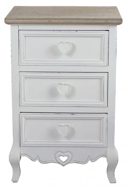 Cassettiera Cuore 3 Cassetti 45x34x66 h cm in Legno di paulownia Bianco