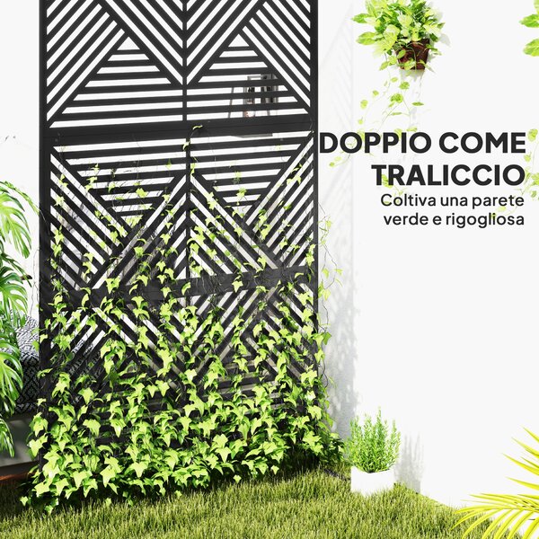 Outsunny Separé Divisorio da Esterno Decorativo e Traliccio per Rampicanti, 122x45x198 cm, Nero | Aosom Italy