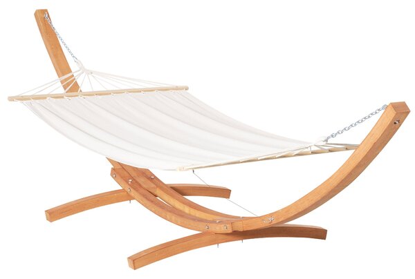 Amaca da Giardino 392x120x102 cm con Supporto in Legno di Pino e Cotone Bianca