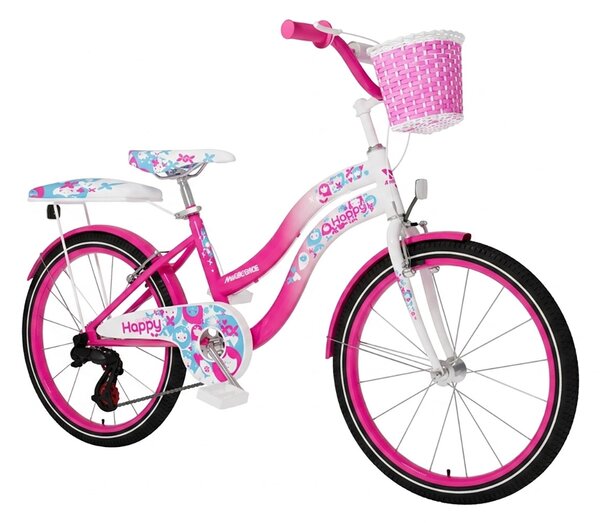 Bicicletta per Bambine 6-8 Anni 20" con Freni V-Brake e Cestino Bianco e Rosa