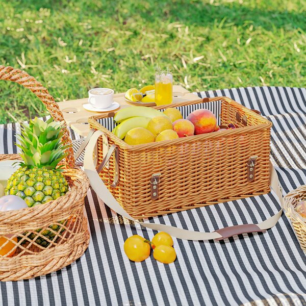 Cesta Valigetta da Pic Nic per 4 Persone 21 Pezzi in Vimini Marrone Chiaro