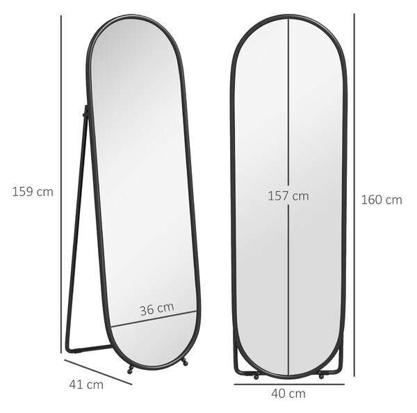 HOMCOM Specchio a Figura Intera da Terra con Supporto Pieghevole, in Vetro e Metallo, 40x41x159 cm, Nero