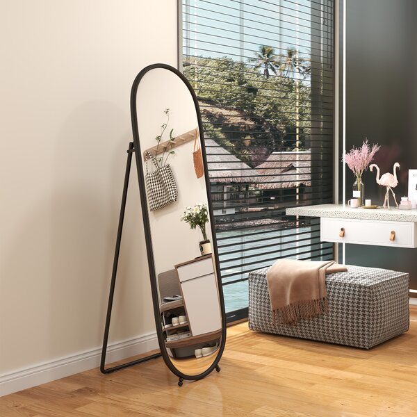 HOMCOM Specchio a Figura Intera da Terra con Supporto Pieghevole, in Vetro e Metallo, 40x41x159 cm, Nero