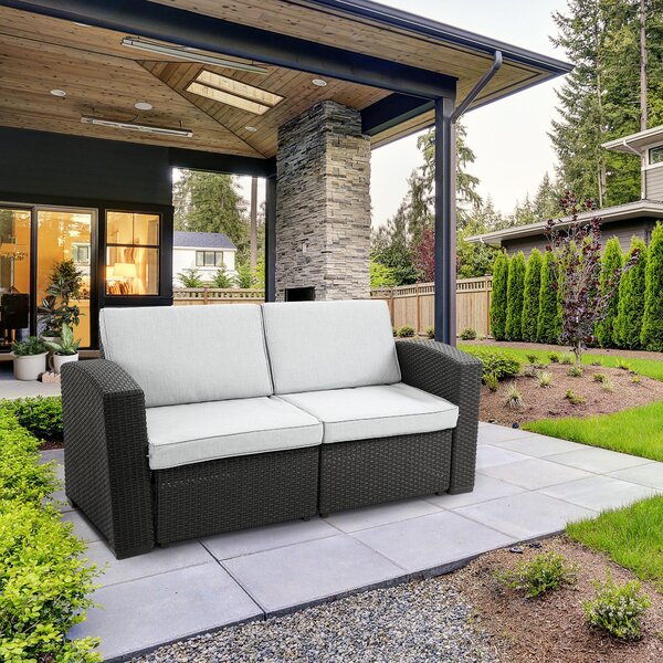 Divano da Giardino 141x71x75 cm in Polipropilene Effetto Rattan Grigio e Nero