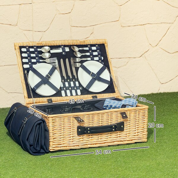 Outsunny Cesta da Pic Nic per 4 Persone con Area Frigo e Accessori, in Vimini, 54x34x20 cm, color Legno | Aosom Italy