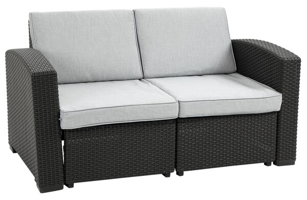 Divano da Giardino 141x71x75 cm in Polipropilene Effetto Rattan Grigio e Nero
