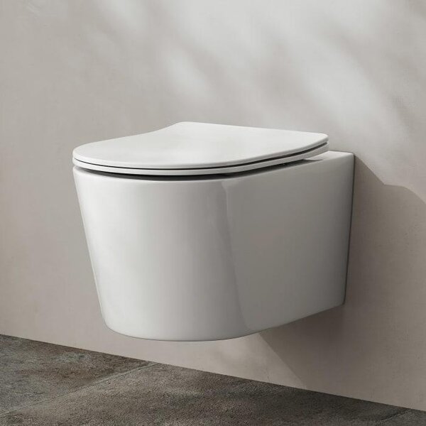 Water closet a muro Kronenbach, senza anello di scarico, con sistema di scarico a rotazione e sedile WC slim