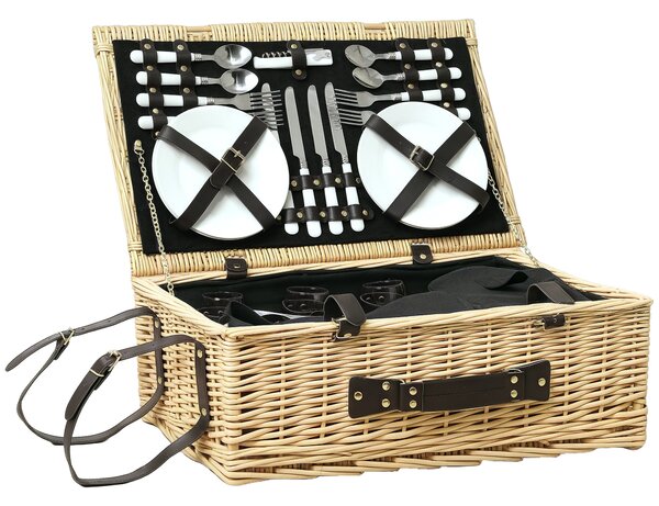 Cesta Valigetta da Pic Nic per 4 Persone 24 Pezzi in Vimini color Legno