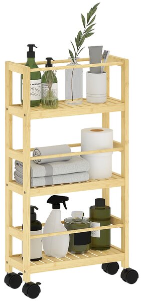Scaffale Bagno a 3 Livelli 36x15x73 cm con Ruote in Legno di Bambù