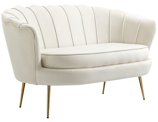 Divano 2 Posti 130x77x77 cm in Velluto Crema