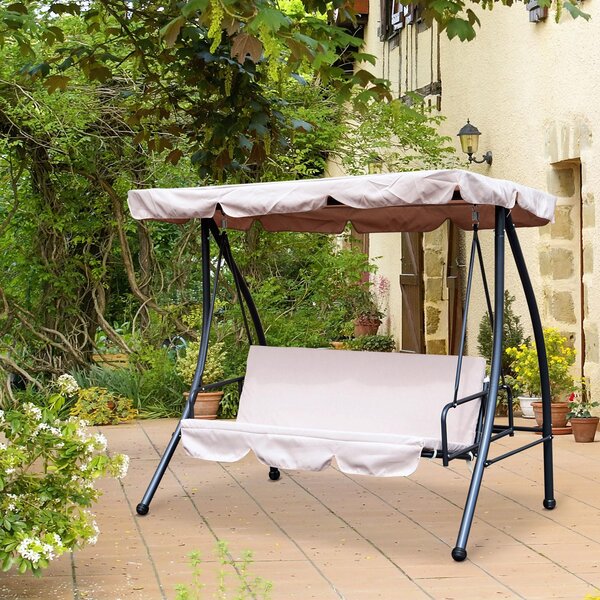 Dondolo 3 Posti 200x125x170 cm in Acciaio e Poliestere Beige