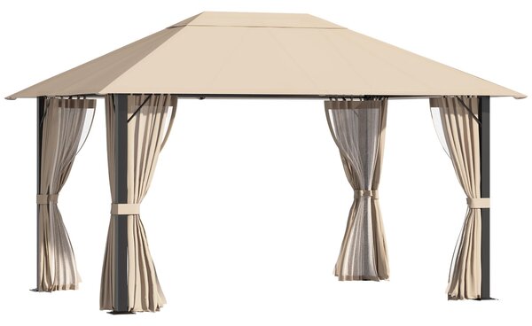 Gazebo da Giardino 3,98x2,98m con Zanzariere in Alluminio e Acciaio Cachi