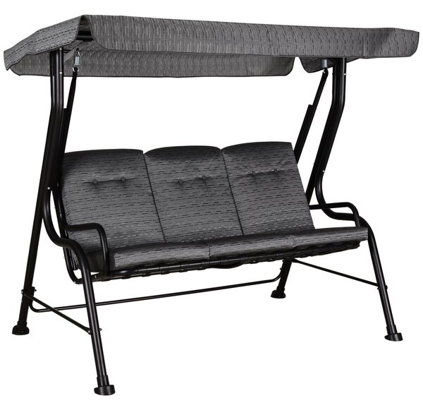Dondolo 3 Posti 200x120x170 cm in Acciaio e Tessuto Nero