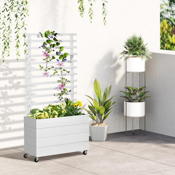 Fioriera con Traliccio e Ruote 76x30x155 cm in Legno Bianca