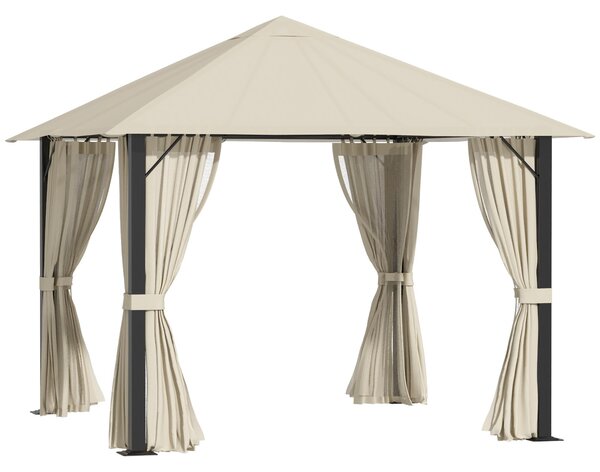 Gazebo da Giardino 2,97x2,97m con Zanzariere in Alluminio e Acciaio Cachi