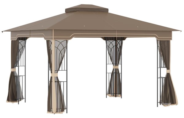 Gazebo da Giardino 3,65x3m in Metallo Marrone e Beige