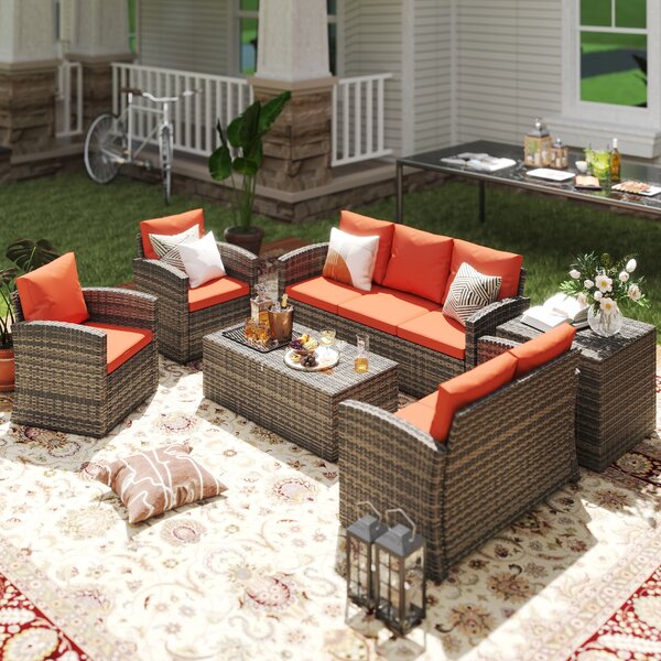 Outsunny Set da Giardino 6 Pezzi in Rattan con Divani, Poltrone e Tavoli Contenitore, Marrone