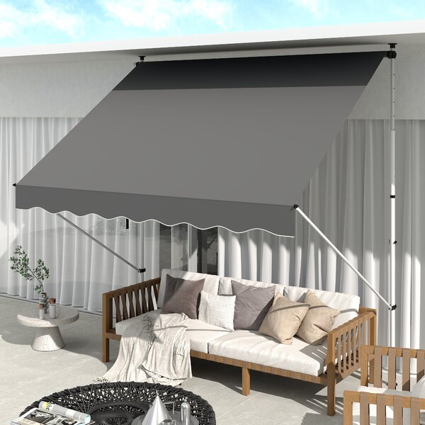Outsunny Tenda avvolgibileda da Sole a Bracci con Manovella e Pali di Supporto, Struttura Telescopica in Metallo, 300x150cm, Grigio | Aosom Italy