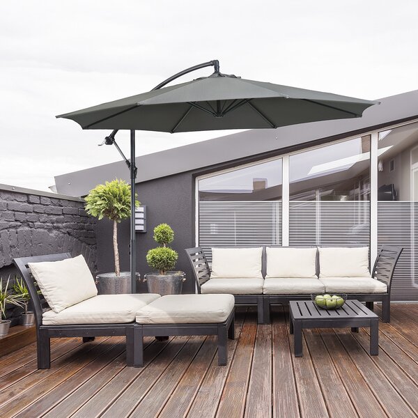 Ombrellone da Giardino Decentrato Ø300x250 cm in Acciaio e Poliestere Grigio