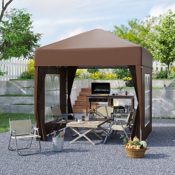 Outsunny Gazebo Pieghevole con 4 Pareti Rimovibili e Borsa da Trasporto, in Metallo e Poliestere, 2x2m, Marrone | Aosom Italy