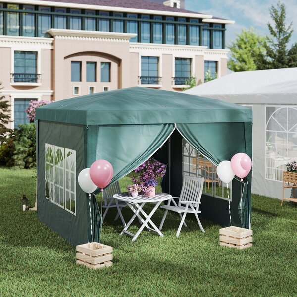 Outsunny Gazebo 3x3 m da Giardino Impermeabile in Acciaio con Copertura in tessuto Oxford, Verde|Aosom
