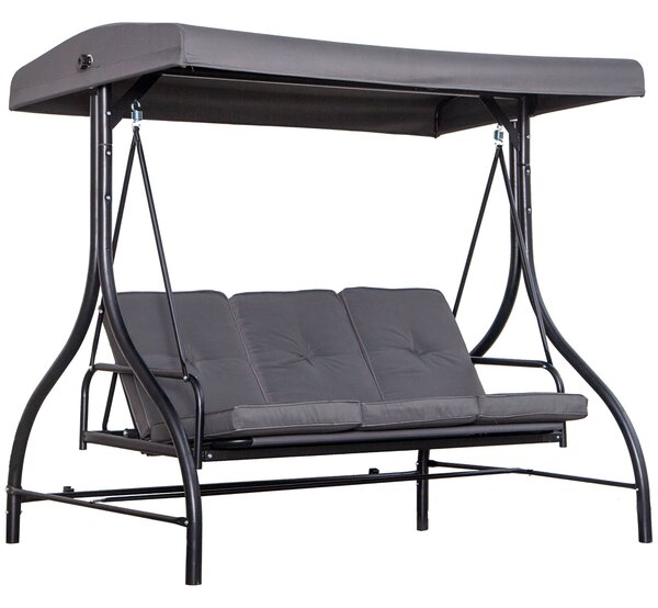 Dondolo Letto 3 Posti 195x117x174 cm in Metallo e Poliestere Grigio