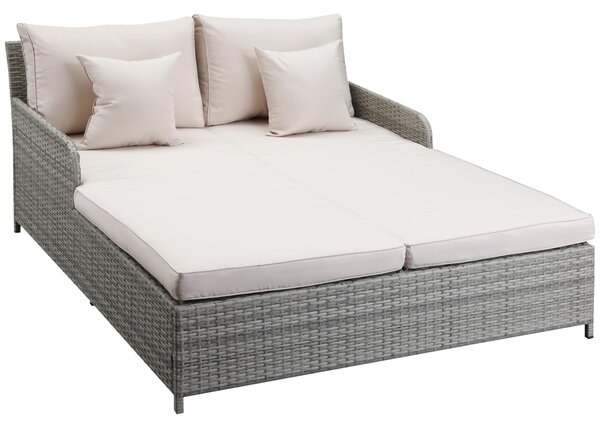 Lettino Prendisole 2 Posti da Giardino 158x134x70 cm in Rattan e Polietilene Grigio
