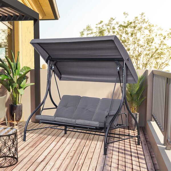 Dondolo Letto 3 Posti 195x117x174 cm in Metallo e Poliestere Grigio
