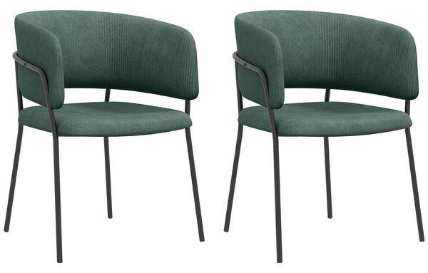 HOMCOM Set 2 Sedie da Cucina Imbottite, in Tessuto Effetto Velluto e Acciaio, Sedie per Sala da Pranzo, 57x53x73 cm, Verde | Aosom Italy