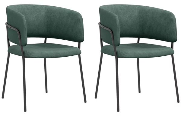 HOMCOM Set 2 Sedie da Cucina Imbottite, in Tessuto Effetto Velluto e Acciaio, Sedie per Sala da Pranzo, 57x53x73 cm, Verde | Aosom Italy