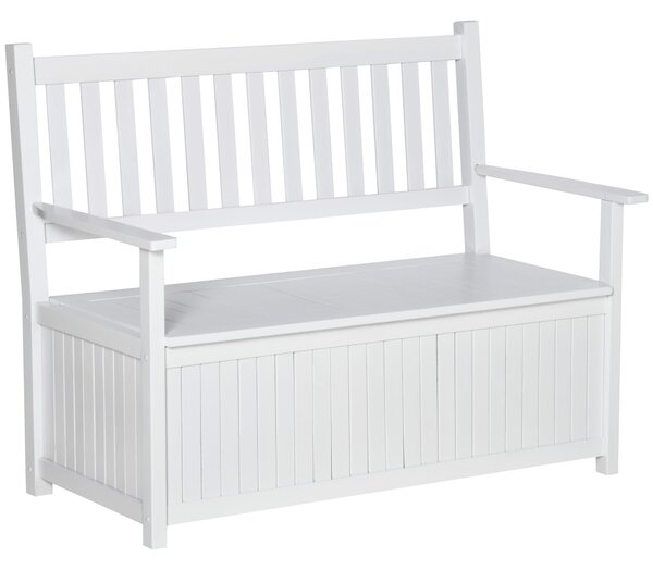 Panchina da Giardino 2 Posti 123,5x66,5x97 cm con Contenitore in Legno Bianco