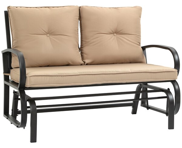 Panchina Dondolo da Giardino 2 Posti 122x70x87 cm in Acciaio e Ghisa con Cuscini Cachi