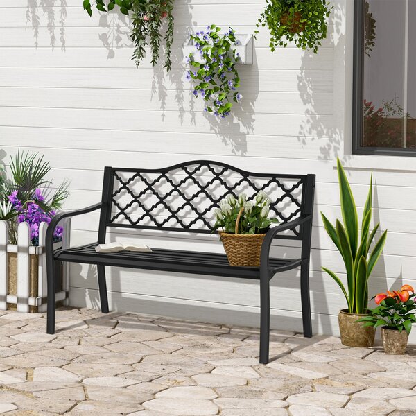 Panchina da Giardino 2 Posti 128x58,5x89 cm in Acciaio e Ghisa Nero
