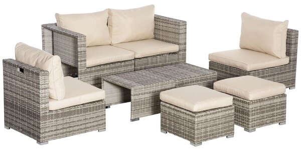 Set Salotto da Giardino Divano 2 Poltrone Tavolino e 2 Poggiapiedi in Rattan Beige e Grigio