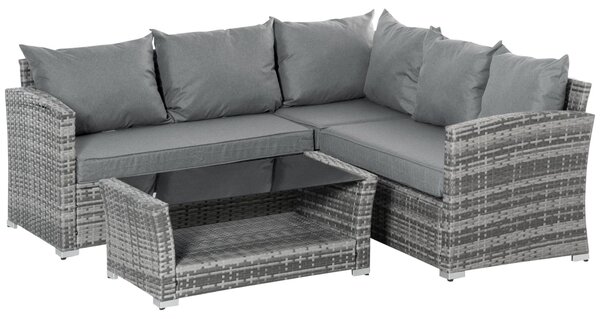 Set Salotto da Giardino Divano Angolare e Tavolino in Rattan Grigio