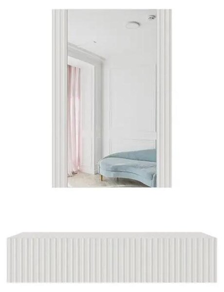 Cama Comodino con specchio PAFOS 80x41.6x100 bianco opaco, Bianco, 1 cassetto/i, Pannello di fibra a media densità (MDF), Senza colore, Moderno, Rettangolare