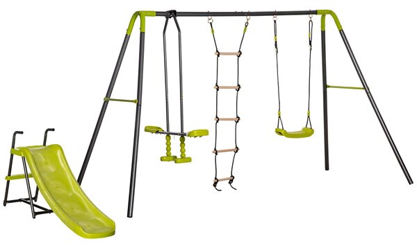 Set Altalena 3 Posti con Cavallina e Arrampicata + Scivolo Nero e Verde
