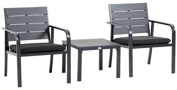 Set Tavolino e 2 Sedie da Giardino in Acciaio e Plastica Marrone