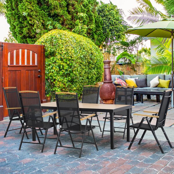 Set Tavolo e 6 Sedie da Giardino Pieghevoli in Texteline Nero