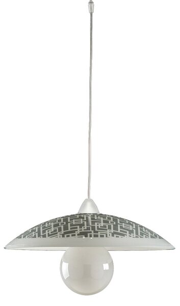 Sospensione Diam.40 cm 1 Luce Plastica Vetro Serigrafato Bianco e Grigio Serie Dodo