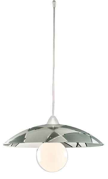 Sospensione Diam.40 cm 1 Luce Plastica Vetro Serigrafato Bianco e Grigio Serie Trapezio