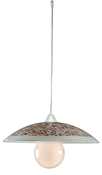 Sospensione Diam.40 cm 1 Luce Plastica Vetro Serigrafato Bianco e Tortora Serie Trama