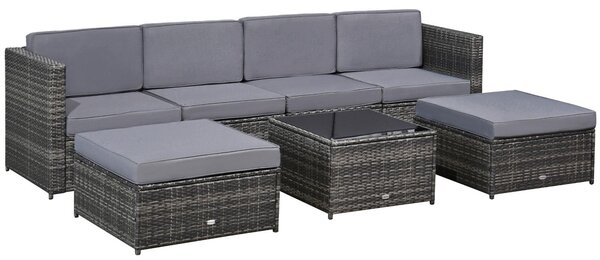 Set Salotto da Giardino Divano 2 Pouf e Tavolino in Rattan Grigio